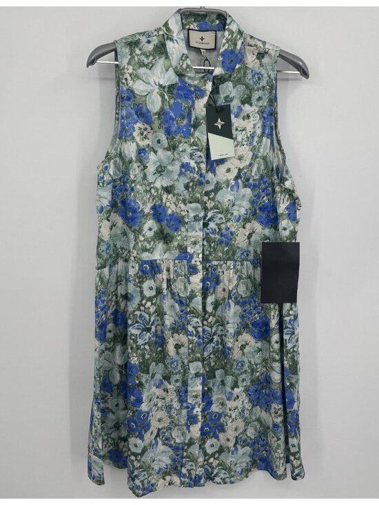 Tuckernuck Dresses & Skirts - Tuckernuck Jardin de Fleurs Sleeveless Royal Shirt Dress sz M Watercolor Floral